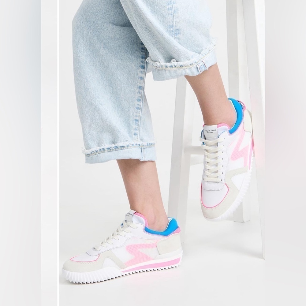 rag & bone New York Women Retro Runner 2.0 Sneakers White Pink Multi sz 8